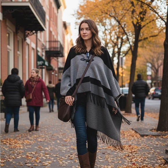 Apt. 9 Sweaters - Apt. 9 Black and Gray Women's Poncho